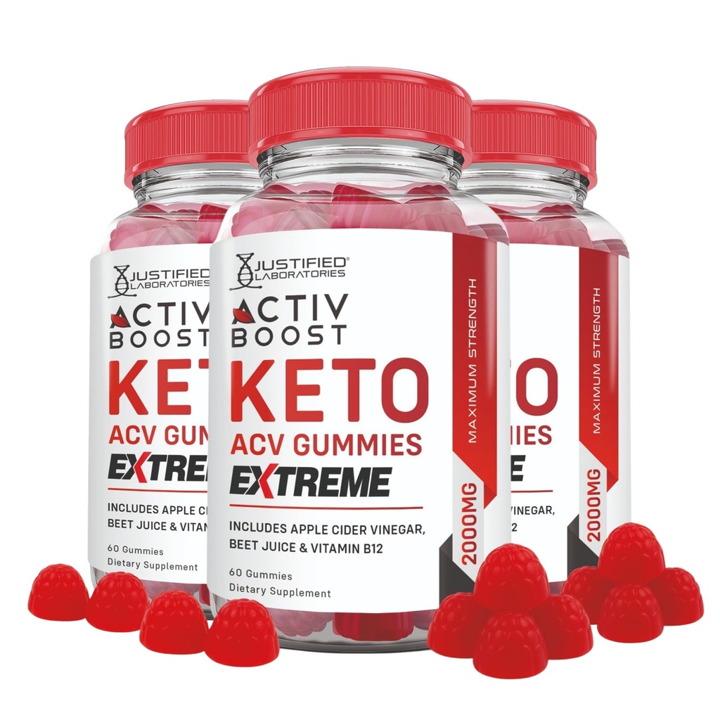 Justified Laboratories (3 Pack Activboost Keto Acv Gummis Extreme 2000MG Active Boost Formuliert mit Granatapfelsaft Pulver B12 Vegan Non GMO 180 Gummys