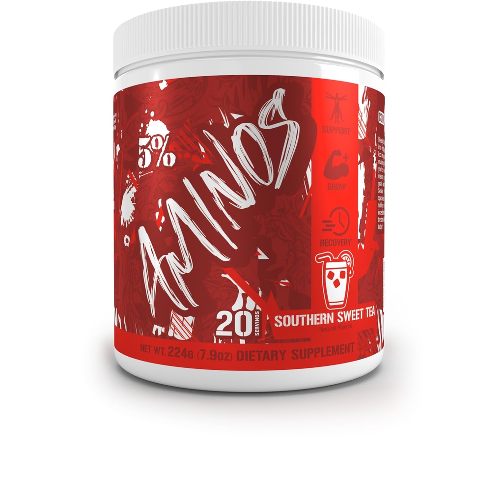 5% Nutrition Code Red Aminos BCAA & EAA Post Workout Recovery Powder | Full Spectrum Essential Amino Acid Complex für Männer und Frauen (Southern Sweet Tea)
