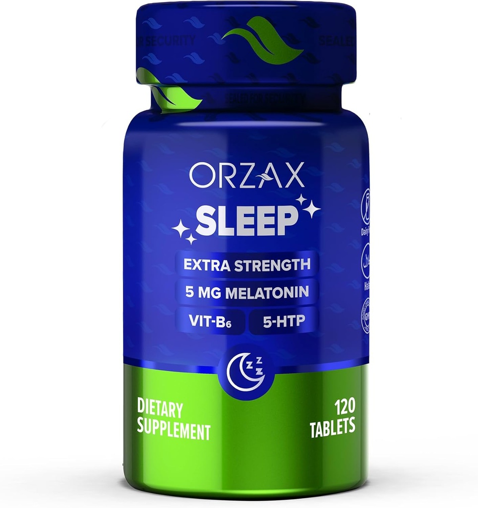 ORZAX Sleep - Melatonin 5 mg, Vitamin B6 & 5-HTP Supplement - Restful Sleep Vitamins für Erwachsene (120 Tabletten)