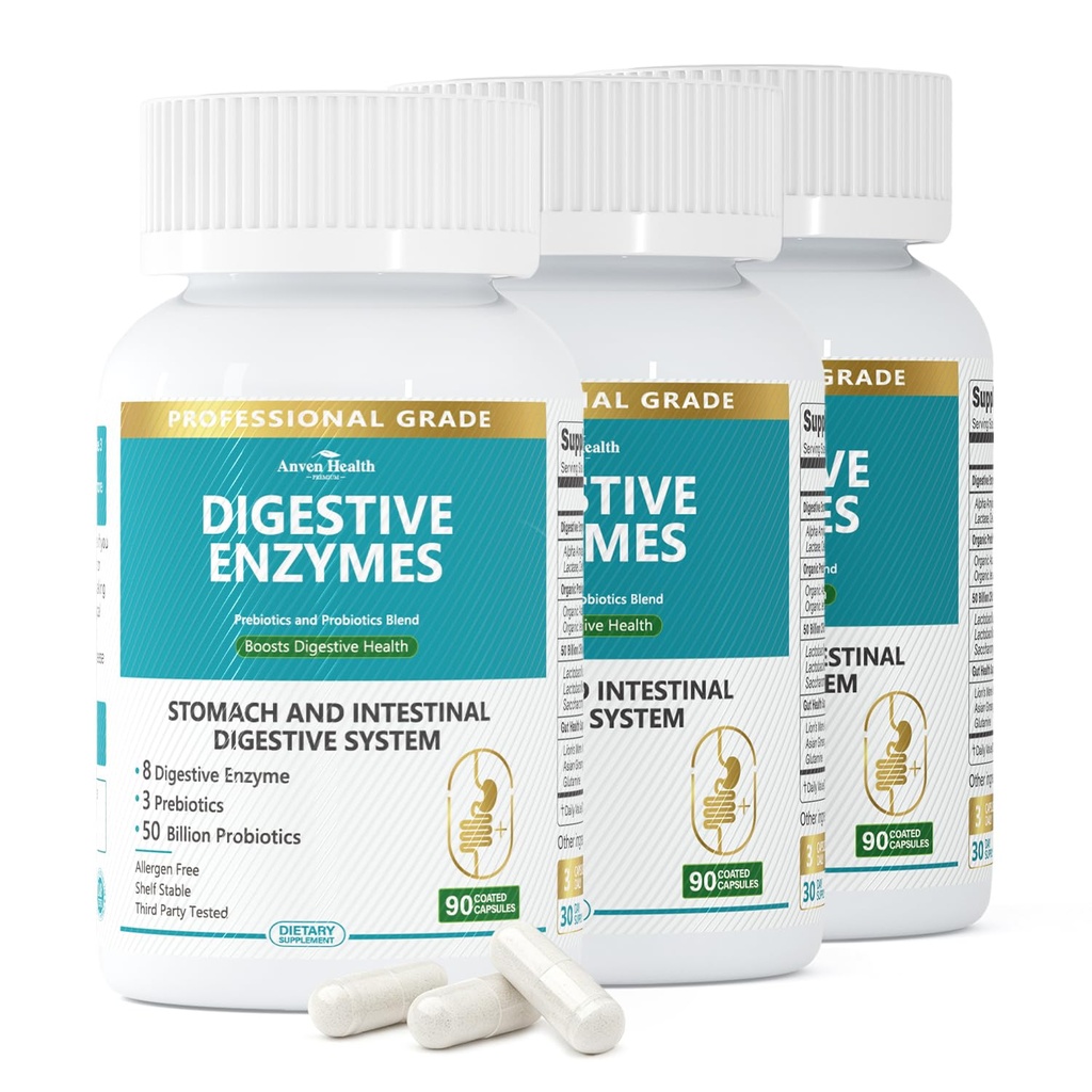 800mg Verdauungsenzyme für Männer und Frauen mit Probiotics & Prebiotics, 8 Key Enzymes, Protease, Amylase & Lipase | 270 Kapseln - Eine 90-tägige Versorgung für Bloating & Gas Relief - Non-GMO