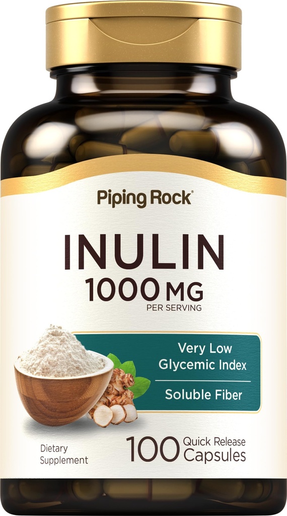 Piping Rock Bio Inulin Kapseln 1000 mg | 100 Count | Low Glycemic Index | Soluble Fiber Supplement | Non-GMO, Glutenfrei