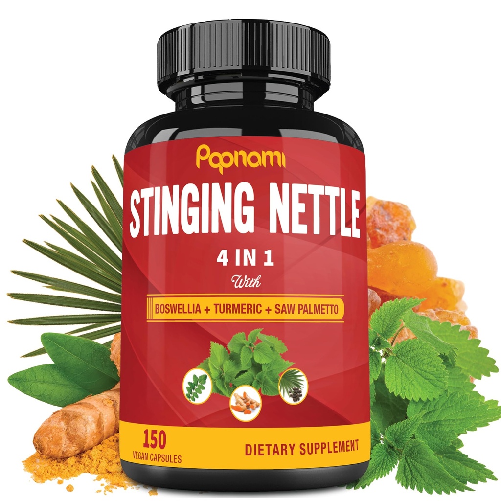 Sting Nettle Extract Kapseln - 4in1 Kombiniert mit Boswellia, Turmeric & Saw Palmetto - 150 Zähler für 5 Monate - Unterstützt Gelenk, Körpermanagement, Haut, Haar &amp; Immunität