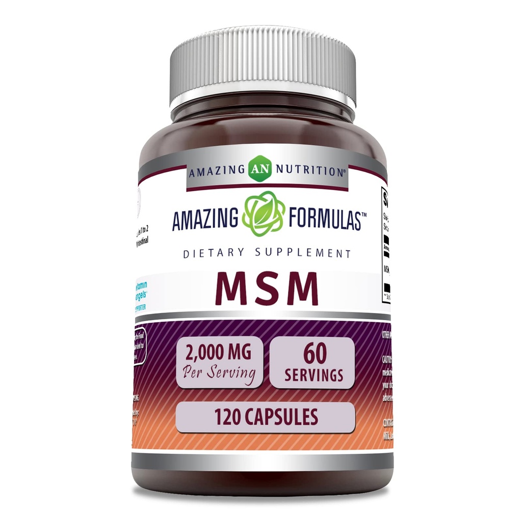 Erstaunliche Formeln MSM (Methylsulfonylmethan) Ergänzung | 2000 Mg pro Portion | 120 Kapseln | Non-GMO | Gluten-Free | Made in USA