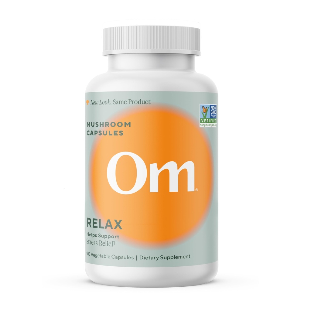 OM MUSHROOM SUPERFOOD Relax Mushroom Capsules, 90 Count, 30 Tage, Reishi Mushrooms, Ashwagandha, GABA, L-Theanin, Magnesium, Adaptogens for Stress Support (früher Gently Zen, Packaging May Vary)