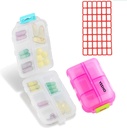 Pill Case (2 Pack) - Tragbare kleine Ergänzungen Tablet Container Box mit 10 Komponenten - Medizin Kapsel Vitamin Organizer Dispenser Halter für Reise Trip Pocket Purse (Pink+White)