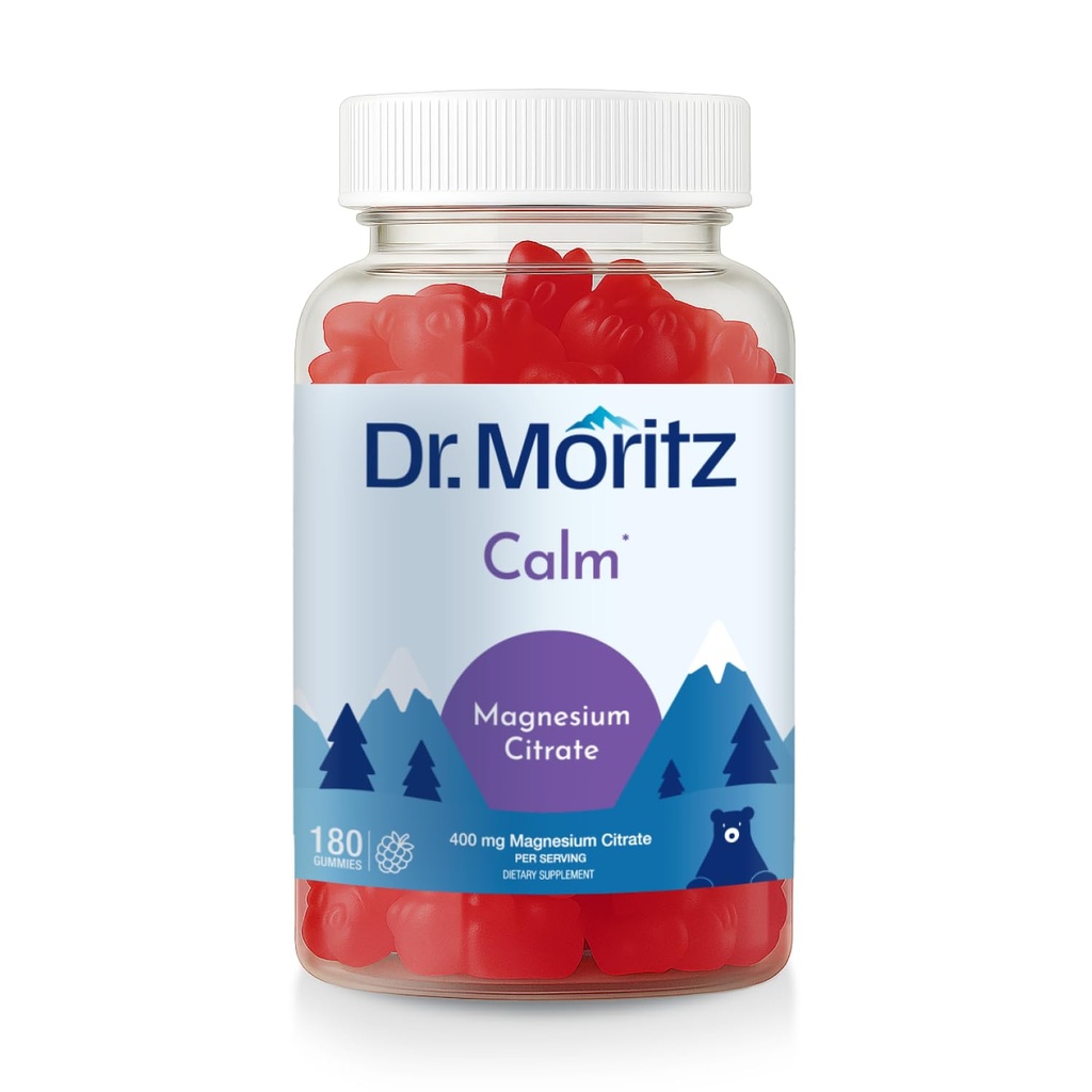 Dr. Moritz Magnesium Gummi für Erwachsene - Low-Sugar 400 mg - Unterstützt erholsamen Schlaf- einfach zu kauen Erwachsene und Kinder Magnesium Citrate Gummies (180 Count) - Raspberry Flavored
