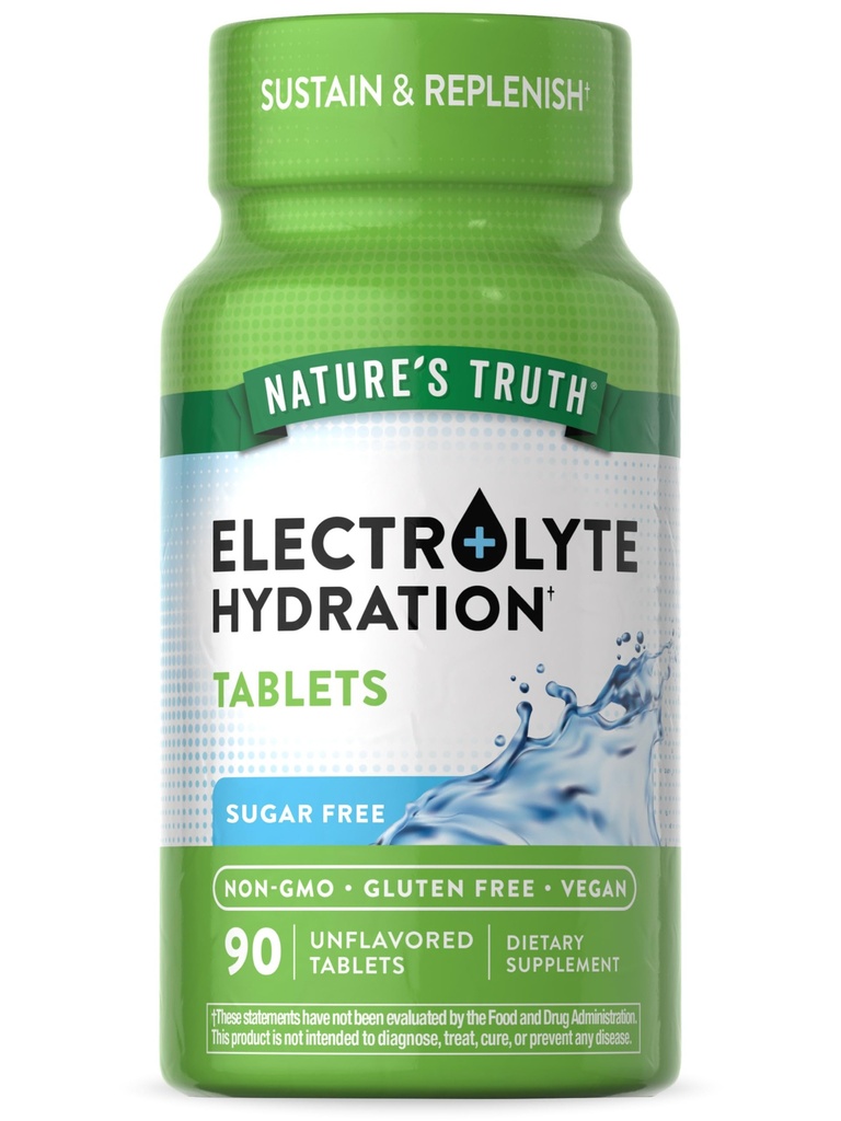 La vérité de la nature Comprimés d'électrolyte de la Comprimé , Non Sucre , 90 Compte , Vegan , Non-OGM et sans gluten , Supplément d'hydratation avec minéraux