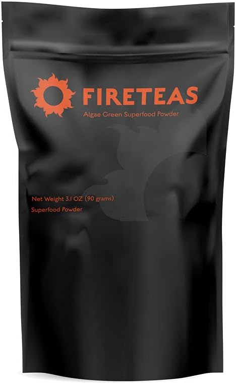 FIRE TEAS Greens Superfood Pulver mit Seaweed & Chlorella (Cracked Cell) - Organic Turmeric, Kelp, Moringa, Stevia, Aloe Vera Extract, Ginger - Moothies, Joghurt & Milkshakes -