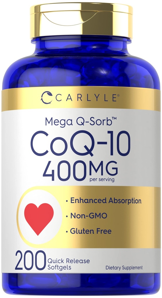 Carlyle CoQ10 400mg Softgels | 200 Count | Hohe Absorption Coenzym Q10 | mit schwarzem Pfeffer Extrakt | Non-GMO und glutenfreie Ergänzung