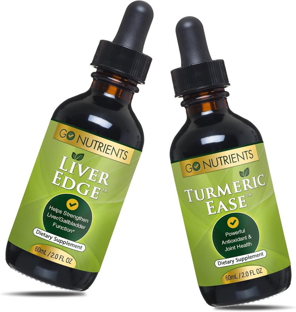 Go Nährstoffe Liver Edge & Turmeric Ease Gesund, & einfach zu nehmen flüssige Kurkuma Extrakt Leberreiniger & Fortgeschrittene Leber Ergänzung Milchdistel gesehen, Dandelion Wurzel, Wormwood Blatt, Turmeric Root