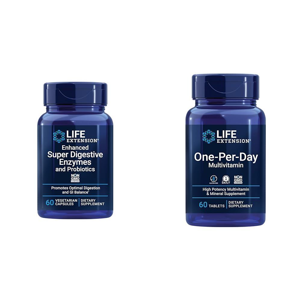 Extension de la durée de vie des enzymes et probiotiques Super Digestifs améliorés 60 capsules végétariennes et comprimés multivitamines par jour 60