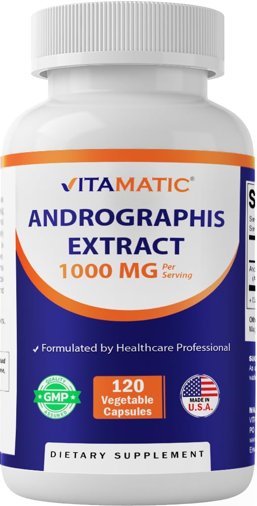 Vitamatic Andrographis Extract 1000 mg pro Servierung - 120 Veg Kapseln - 20X Extrakt, 100% Vegetarisch, All-Natural, Glutenfrei, Non-GMO