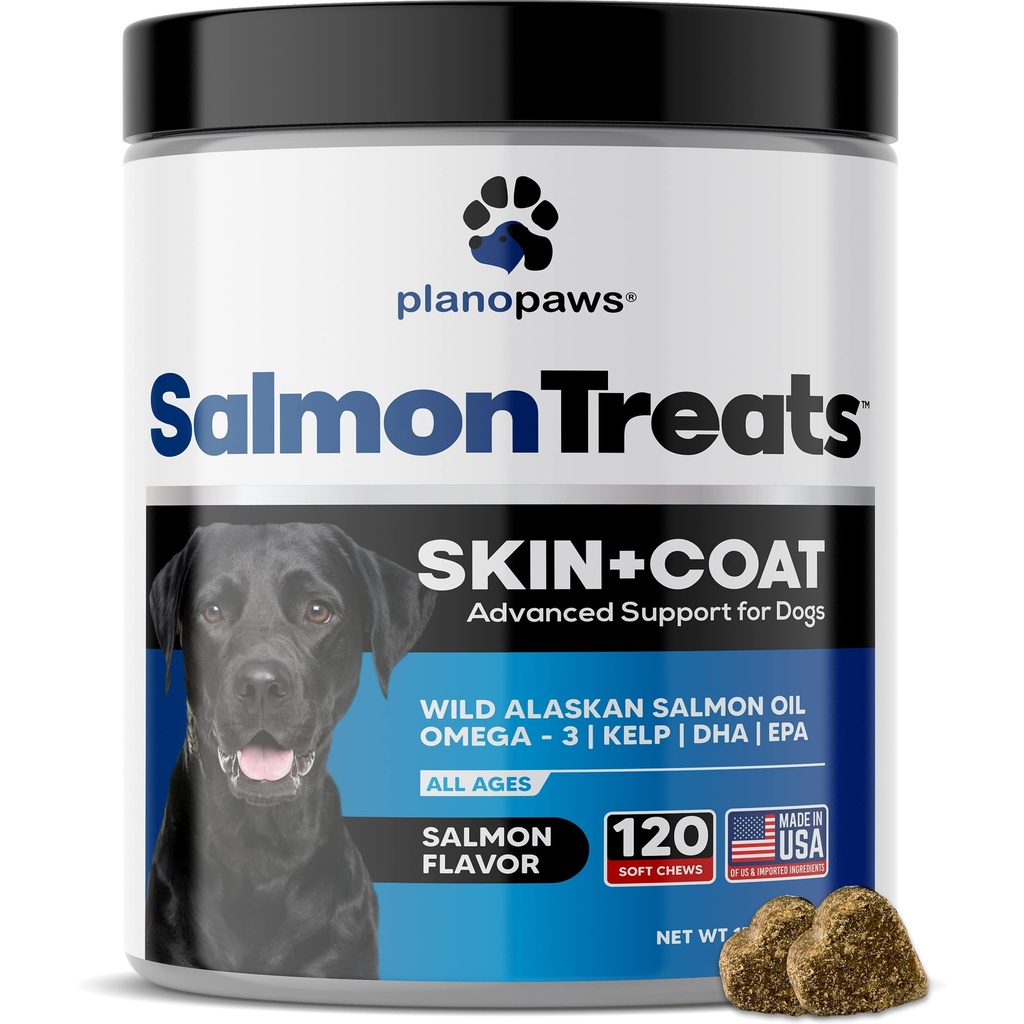 Wild Alaskan Lachsöl für Hunde - Hunde Skin und Mantel Ergänzung - Shedding & Itch Relief für Hunde - Omega 3 Fischöl für Hunde Chews - 120 Hunde Allergy Chews - Hunde Shedding Supplement - Hunde Vitamine