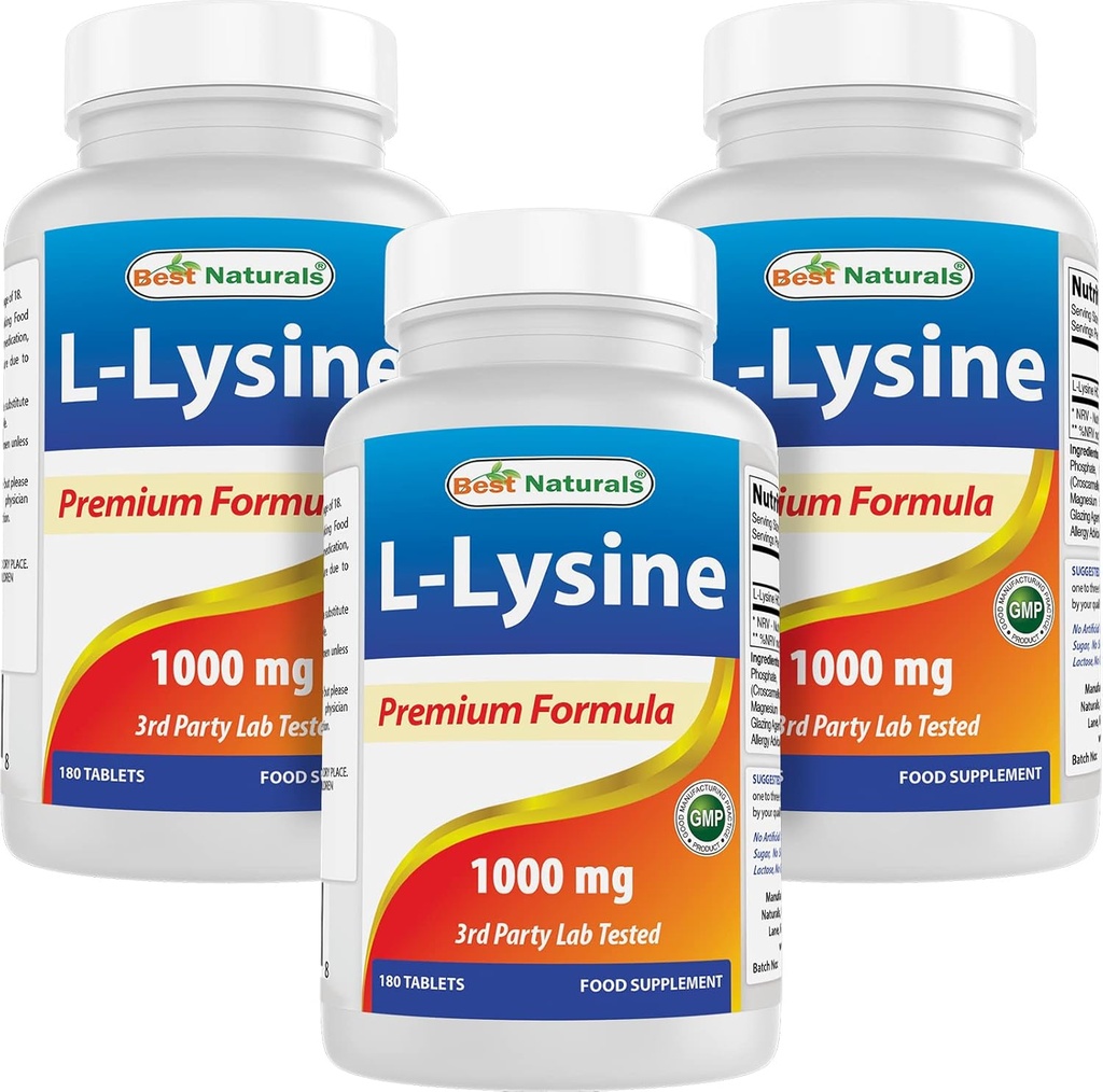 Best Naturals L-Lysine 1000mg 180 Tabletten (180 Zähler (Pack von 1)) (3 Flaschen)