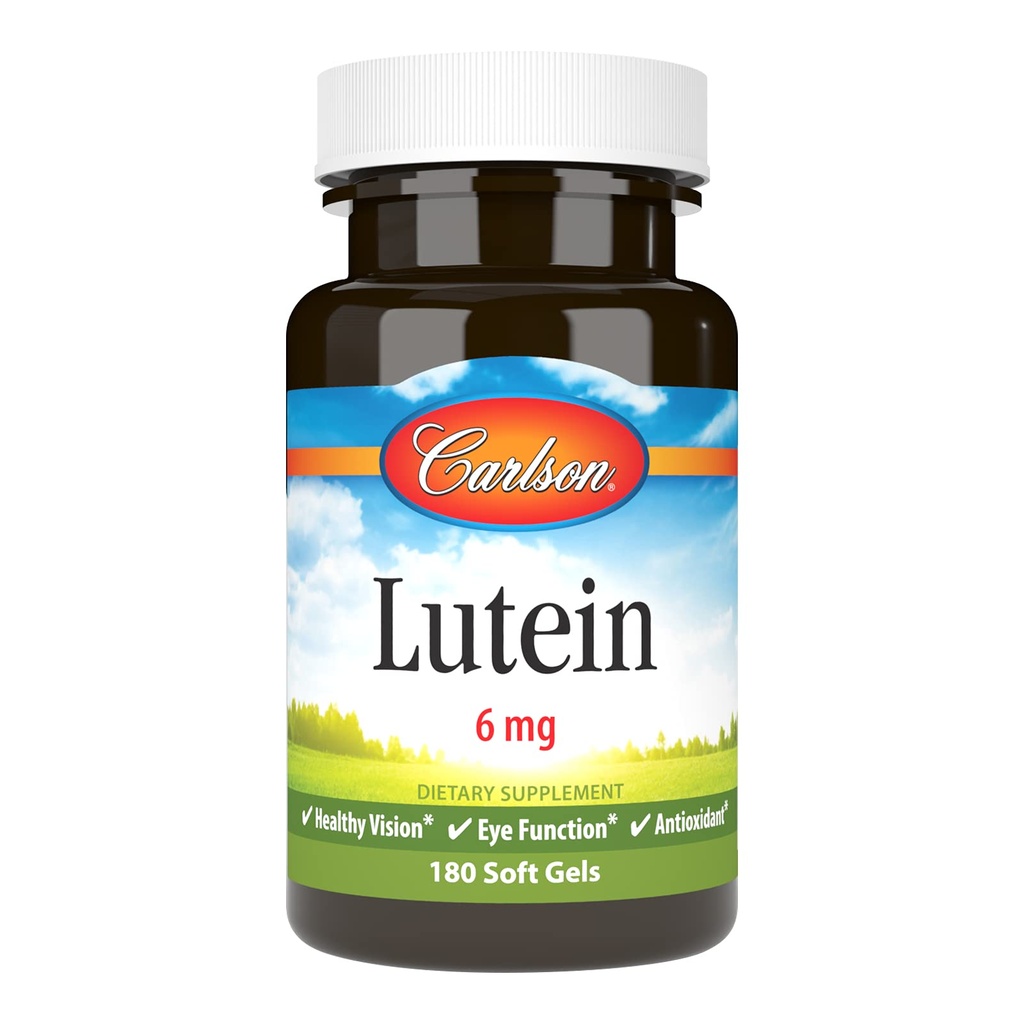 Carlson Lutein 6mg, Vision Support & Eye Health Supplement, Antioxidante Formel mit Zeaxanthin, 180 Softgels