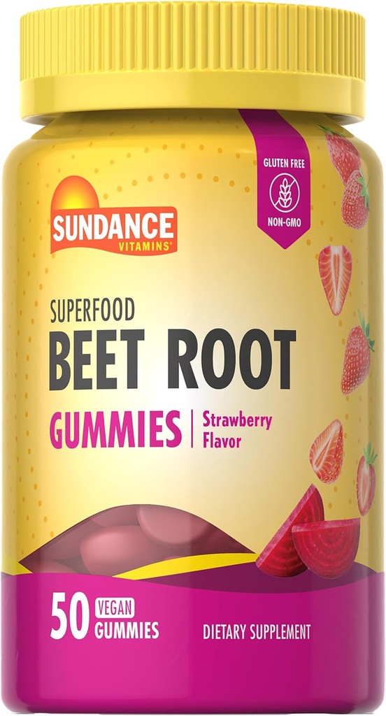 Sundance Beet Root Gummies | 50 Count | Superfood | mit schwarzem Pfeffer | Strawberry Flavor | Vegan, Non-GMO & Gluten Kostenlose Ergänzung