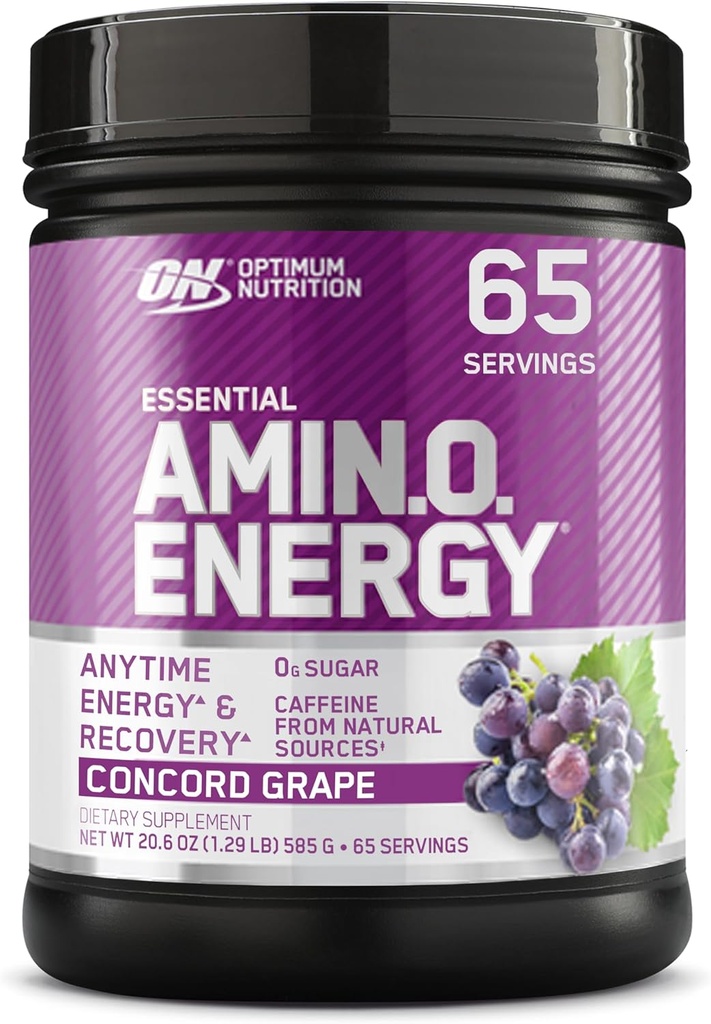 Optimum Nutrition Amino Energy - Pré-entraînement avec le thé vert, BCAA, acides aminés, Keto amical, extrait de café vert, poudre d'énergie - raisin Concord, 65 portions (paquetage mai Vary)