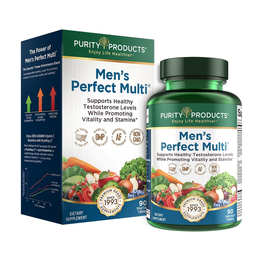 Produits de pureté Multi de vitamines, minéraux et phytonutriments pour hommes - Promotion de l'énergie, de la vitalité et de l'endurance - Facile à avaler - 90 comprimés