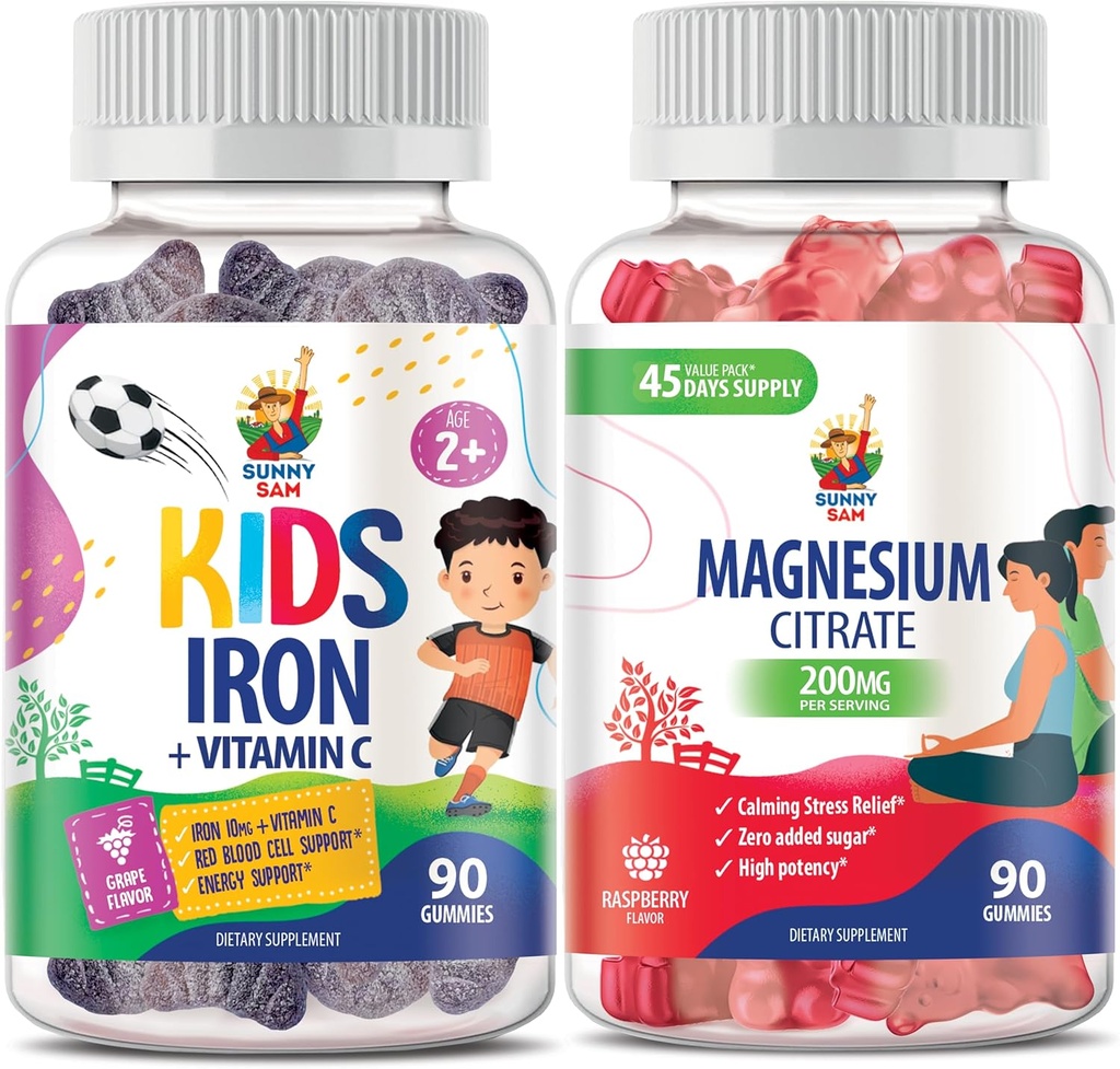 Magnesiumgummis für Erwachsene & Eisengummis für Kinder & Erwachsene - Eisen Vitamine mit Vitamin C.