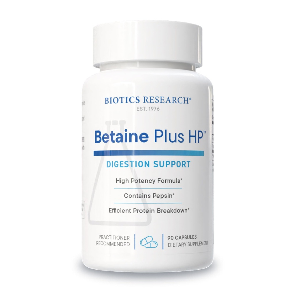 Recherche en biotechnologie Betaine Plus HP - supplément d'acide chlorhydrique à haute puissance, soutient la fonction digestif 90 Capsules