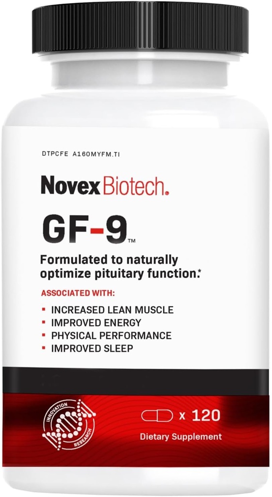Novex Biotech GF-9 – Supplément d'entraînement HGH pour les hommes – Complexe d'entraînement pour les hommes – Énergie de soutien, Endurance, Sommeil, 120 Ct (30 jours d'approvisionnement)