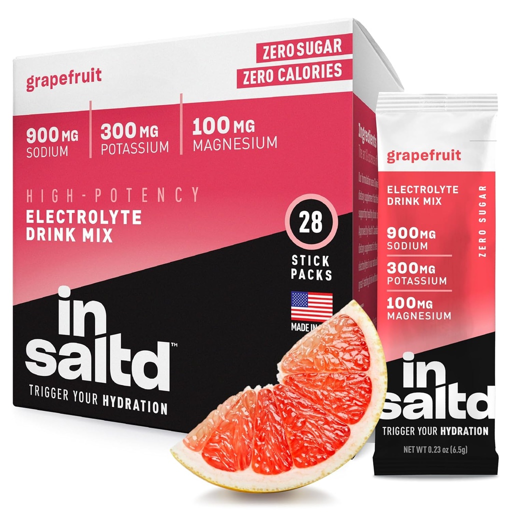 INSALTDTM Packs de poudre sans électrolytes de sucre sans afteraste de Stevia Packs d'hydratation haute puissance de Keto boissons électrolytes de choix Mélange de boissons à jeun intermittent (grapefruit)