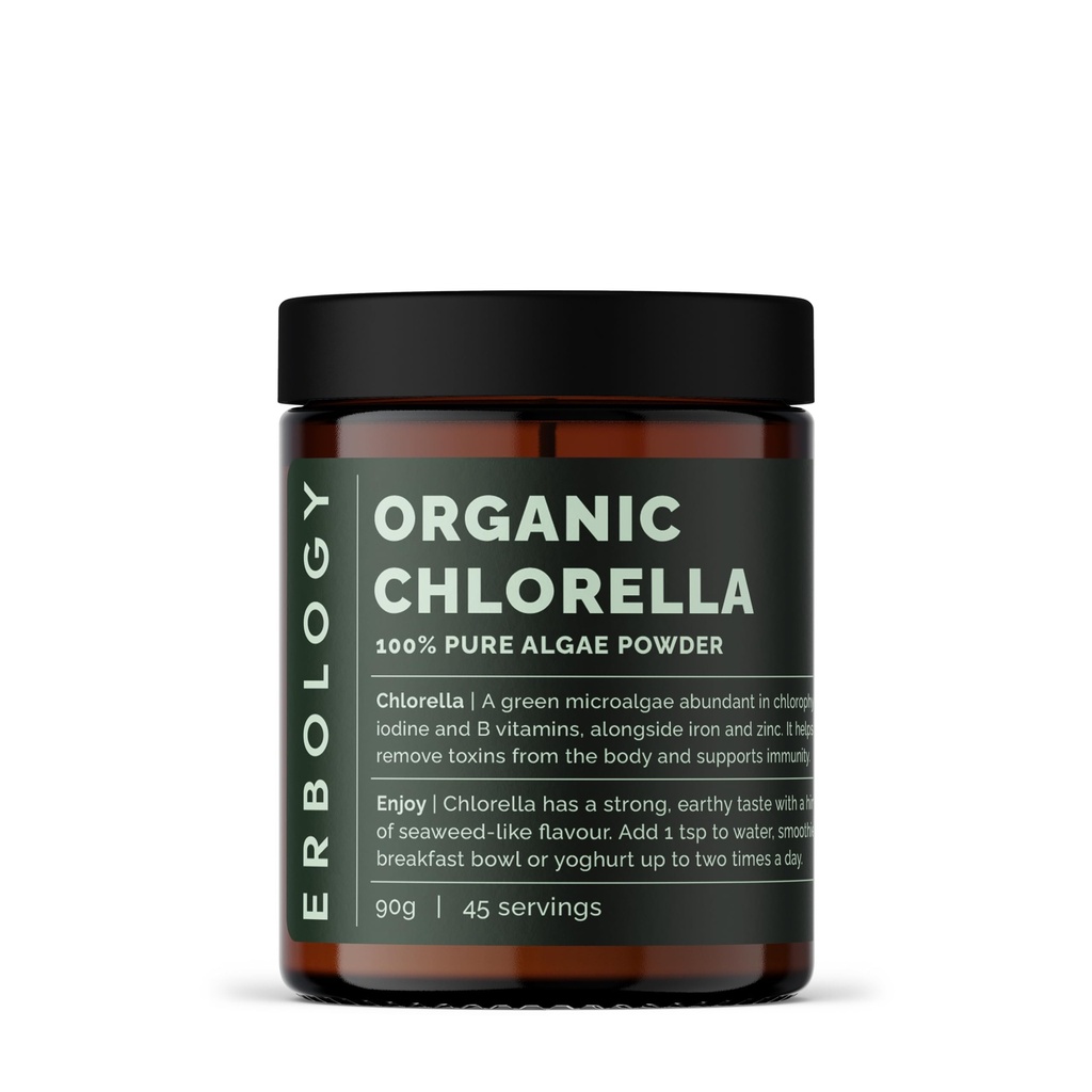 Erbologie Organische Chlorella Pulver 3.2 oz - 45 Servierungen - Sustainable Sourced in Spanien - Körperreinigung und Immunität Unterstützung - Reich an Chlorophyll, B Vitamine, Eisen und Phosphor - Vegan - GMO-frei