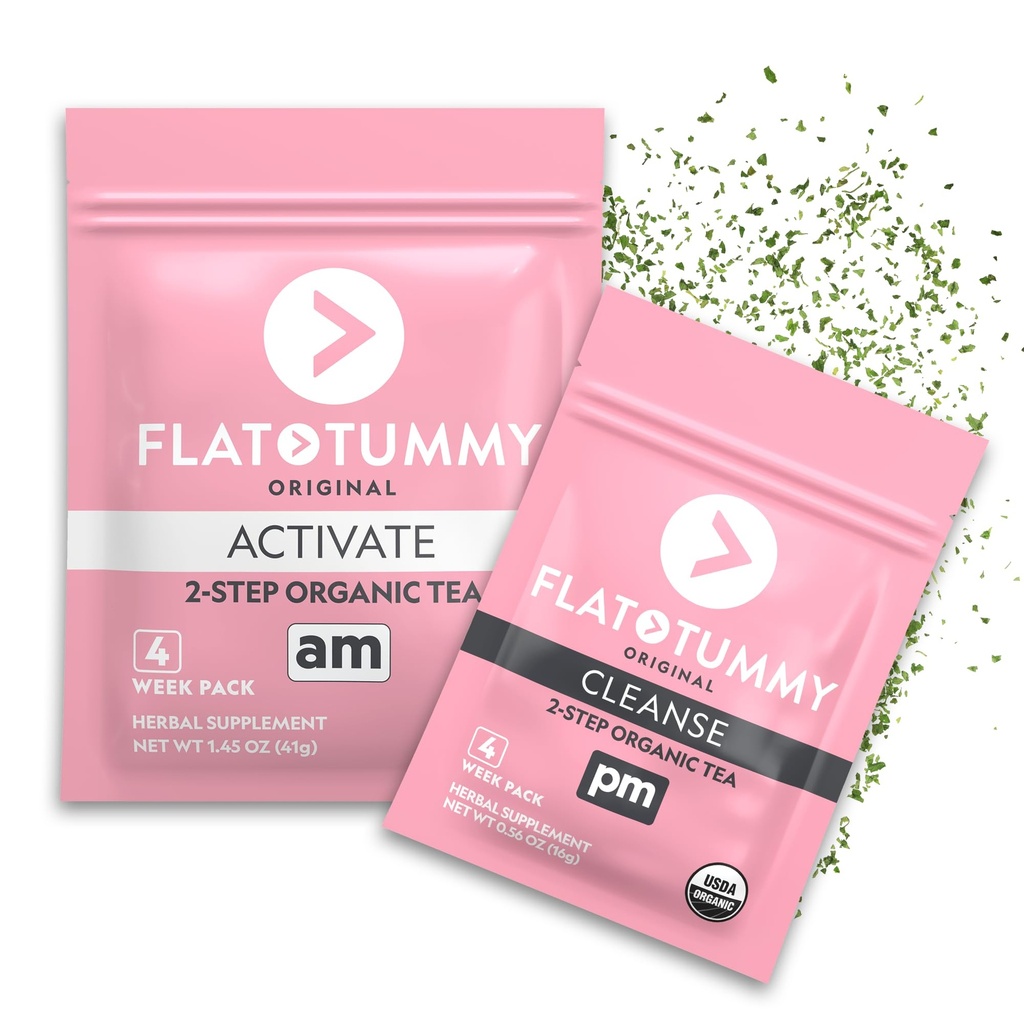 Flat Tummy Tea – 2-Stufe, 4 Wochen Programm – Detox Tea to Boost Energy & Reduce Bloating* - All Natural Detox Cleanse w/ Green Tea, Lemon Balm, Dandelion, Fennel, & More - Verdauungsunterstützung