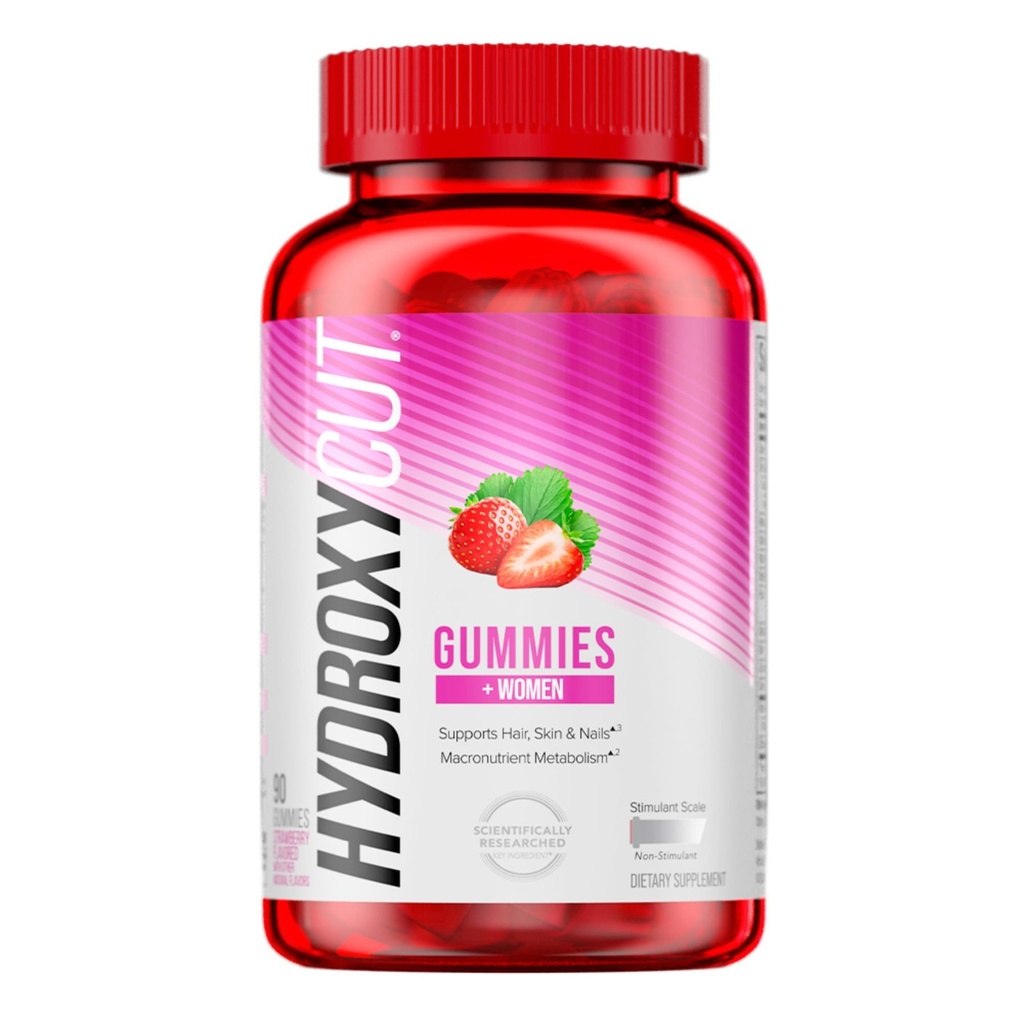Hydroxycut Gummies +Frauen, Erdbeere - 99% Koffeinfrei - Unterstützt Haar, Haut und Nägel - Metabolize Carbs, Proteine & Fette