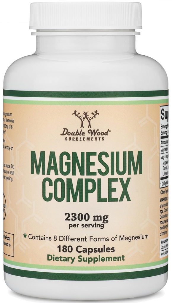 Magnesium Complex Supplement 180 Kapseln (426mg Elemental Magnesium liefert von 2.300mg Acht verschiedene Formen von Magnesium) MAG-8 liefert 100% täglich empfohlenen Wert von Magnesium von Doppelholz
