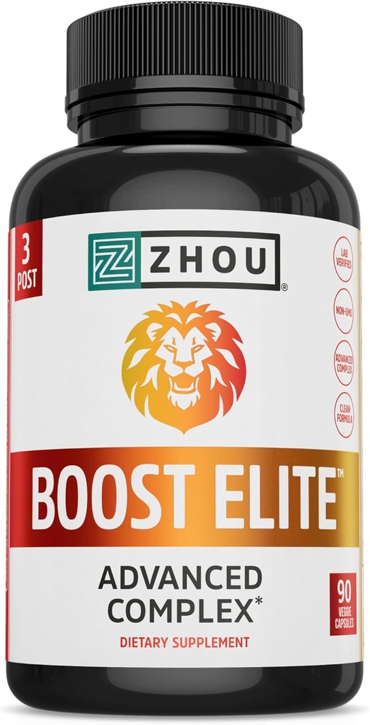 Zhou Boost Elite - Energieergänzung, natürliche Muskelunterstützung Pillen für Männer mit Tribulus, Fenugreek, Ginseng und Maca - 90 Veggie Kapseln