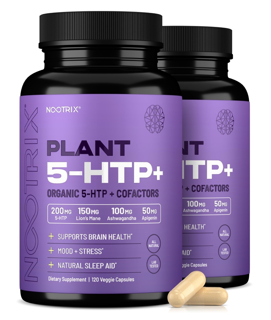 Nootrix Bio-Pflanze 5 HTP+ Ergänzung | Unterstützt Gedächtnis, Mental Fokus, Kognitive Gesundheit & Energie | Fördert gesunde Stimmung & Gehirn Funktion | Vitamin B6 & L Theanine | 240 Kapseln
