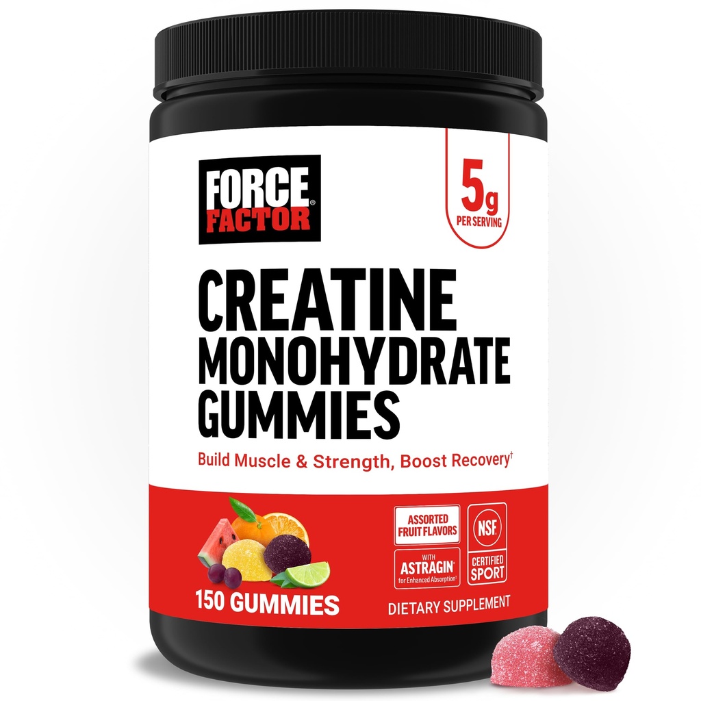 Kraftfaktor Creatine Monohydrate Gummie, 5g Dose für Männer & Frauen, um Muskeln, Stärke, Erholung, kognitive Gesundheit & Gedächtnis, sortierte Frucht Flavors, 150 Gummie