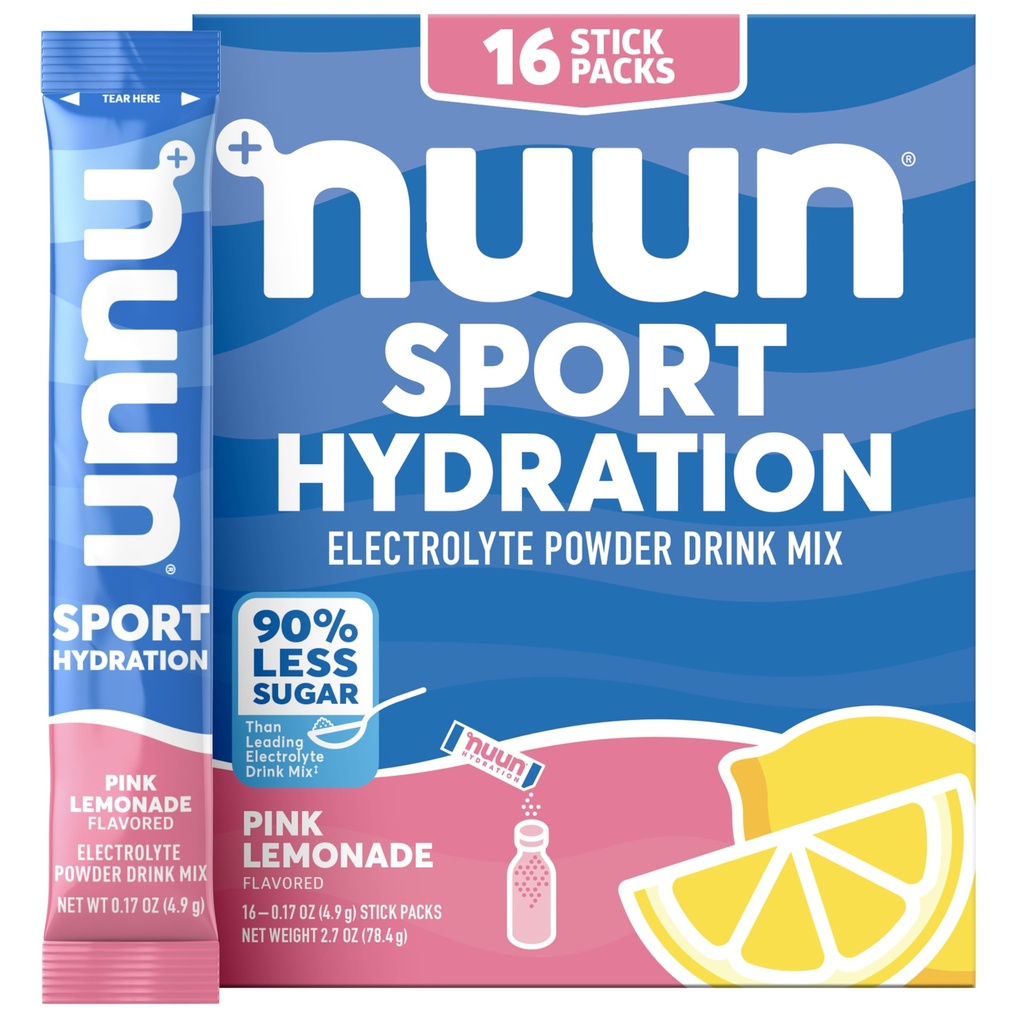 Nuun Sport Elektrolyt-Pulver-Packets mit Magnesium, Kalzium, Kalium, Chlorid und Natrium, Hydration-Packets für On-the-Go, Pink Lemonade Flavor, Gluten Free & Vegan, 16 Single Servings