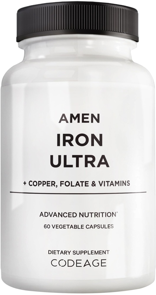 Amen Iron Ultra Supplement + Kupfer, Folat, Vitamin C und B12-2-Month Supply - Eisensulfat Eisen Vitamin - 65mg pro Servierung - Folsäure - Non-GMO Pillen - 60 Kapseln