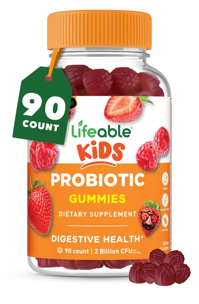 Enfants Probiotiques Gummies de 2 milliards CFU de Grande Dégustation Enfants Probiotique Gummies de Gut Santé, Soutien Digestionnel et Soutien Immune de 90 Gummies Probiotiques pour enfants et tout-petits