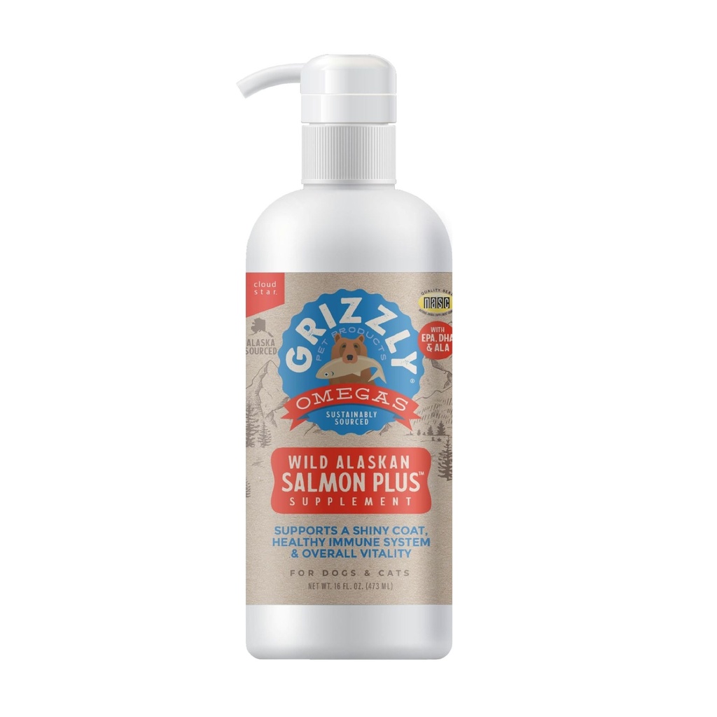 Grizzly Pet Produkte Lachs Plus Omega 3-6-9 Nahrungsergänzung für Hunde und Katzen, 16 Unze