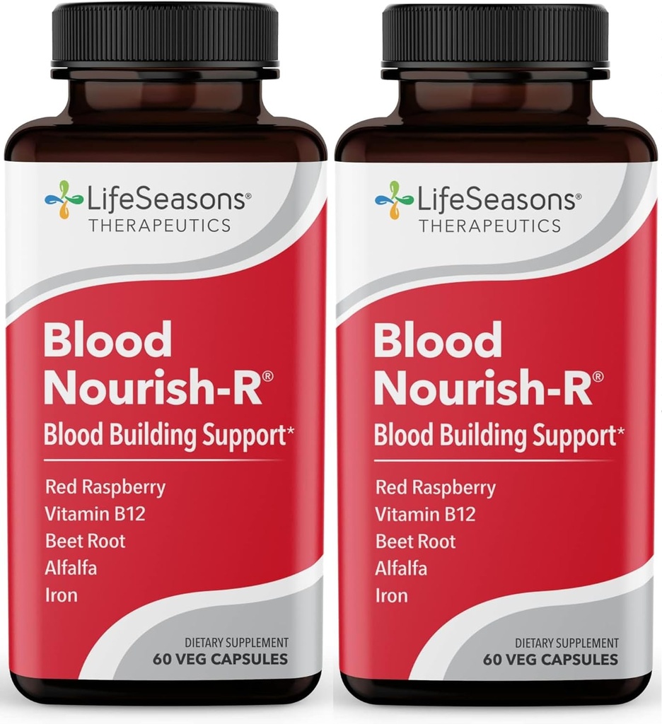 LifeSeasons Blood Nourish-R - Eisen-Ergänzung - Non Constipating - Unterstützt Anemia, Fatigue, Paleness & Dizziness - Blood Building - Eisen, Alfalfa, Raspberry & Vitamin B-12-60 Kapseln (Pack von 2)