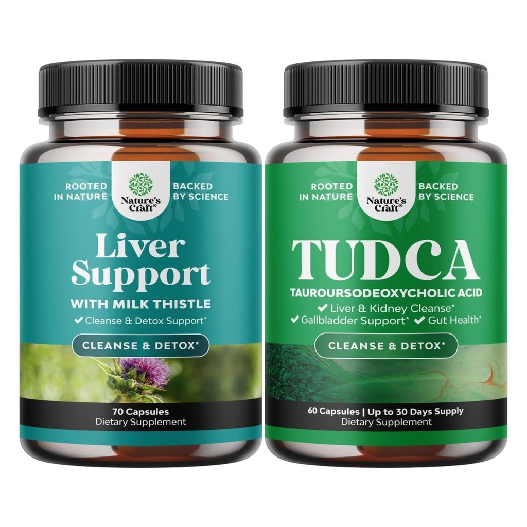Bundle of Liver Cleanse Detox & Repair Formula and Advanced TUDCA Liver Support Complement - avec Lait Thistle Dandelion Racine Turmère et Extrait d'Artichaut - Extra Strength TUDCA 500mg Sels Biles