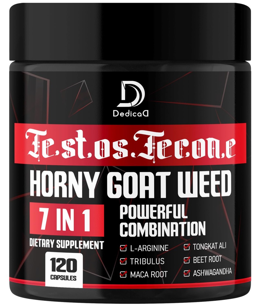 Support 7 en-1 Ultra Test avec Tribulus Terrestris Horny Goat Weed L-Arginine Maca Root Tongkat Ali Beet Root - Energy Workout Muscle Strength Support 120 Capsules
