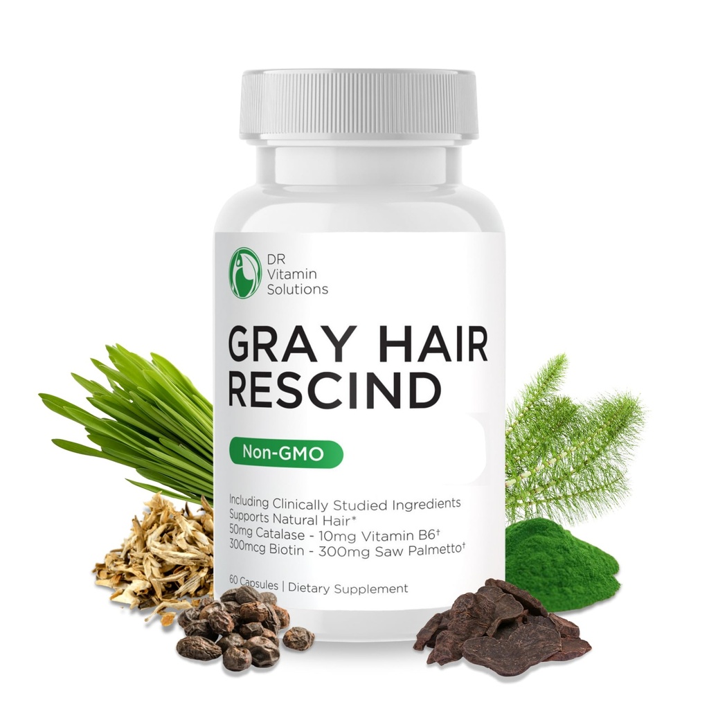 DR Vitamin Solutions Graues Haar mit Katalase - Antiaging Haar, Haut und Nägel Vitamine, Pantothensäure, Folsäure 400mcg, Biotin 300mcg, Saw Palmetto für Männer und Frauen