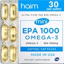HAIM EPA1000 MINI – Pure EPA Fish Oil Supplement – 1.100mg Omega-3 für Herz, Gehirn & Gelenke Gesundheit – Hohe Potenz, Burpless Softgels – Kleine, einfach zu schwingende Kapseln – 60 Softgels – Made in USA