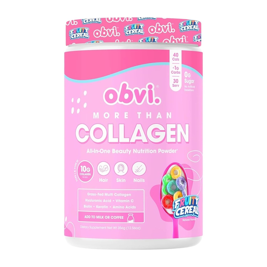 Obvi Mehr als Collagen Powder | Unterstützt gesundes Haar, Haut, Nägel, Gelenke, Gut | Grass-Fed Multi Collagen Supplement mit Hyaluronsäure, Biotin, Keratin | Fruchtiger Getreide, 30 Servierungen