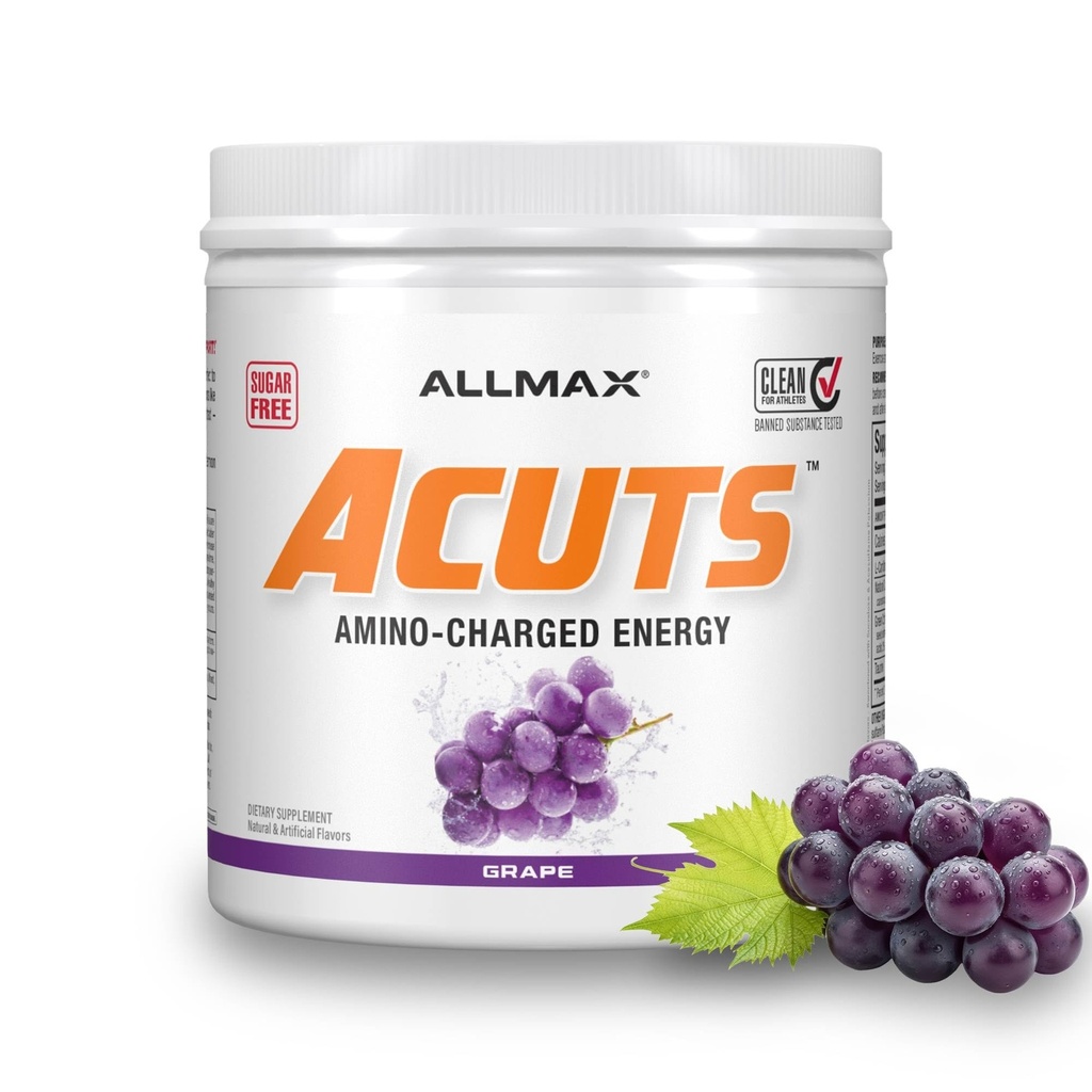 ALLMAX Nutrition AMINOCUTS (ACUTS), Amino-Charged Energy Drink mit Taurine, L-Carnitin, Green Coffee Bean Extract, Trauben, 30 Portionen