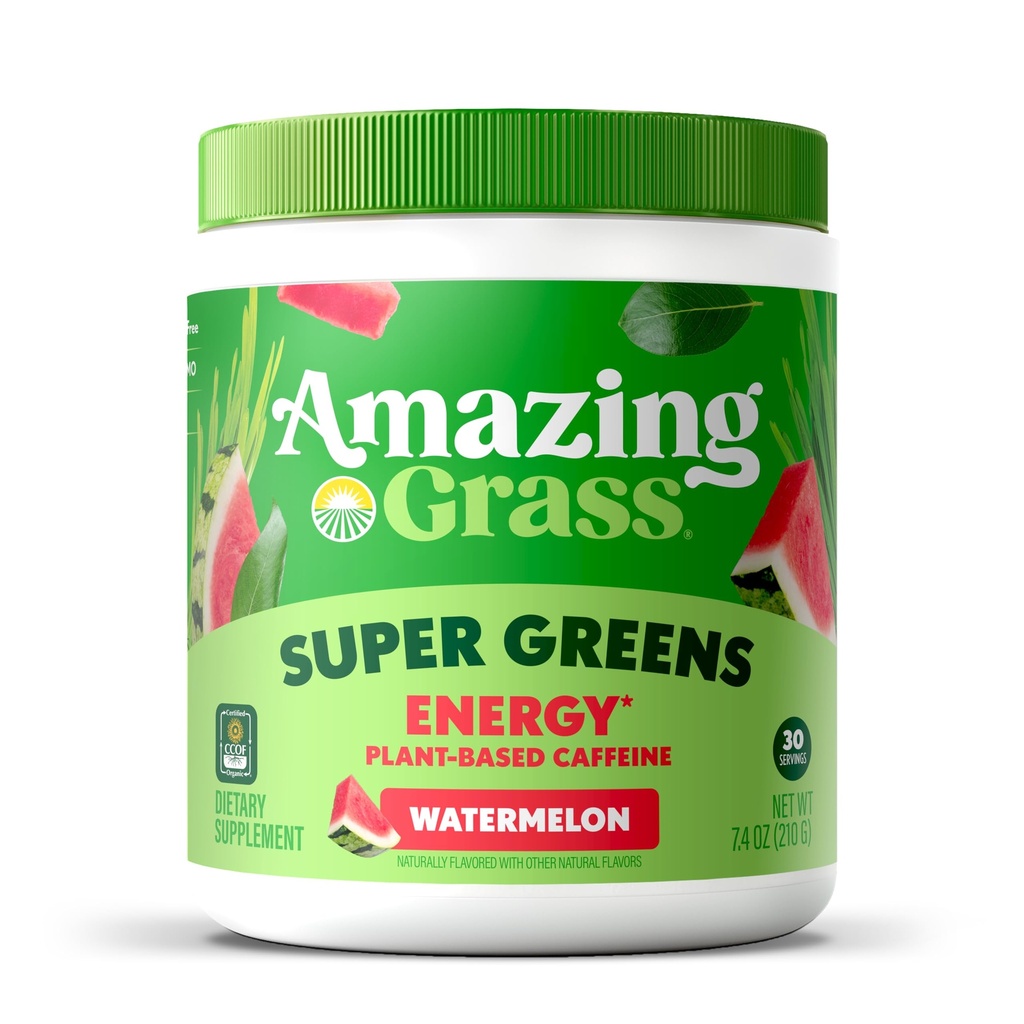 Amazing Grass Greens Blend Energy: Smoothie Mix, Super Greens Poudre et caféine végétale avec Matcha Green Tea & Beet Root Powder, pastèque, 30 portions (paquetage May Vary)