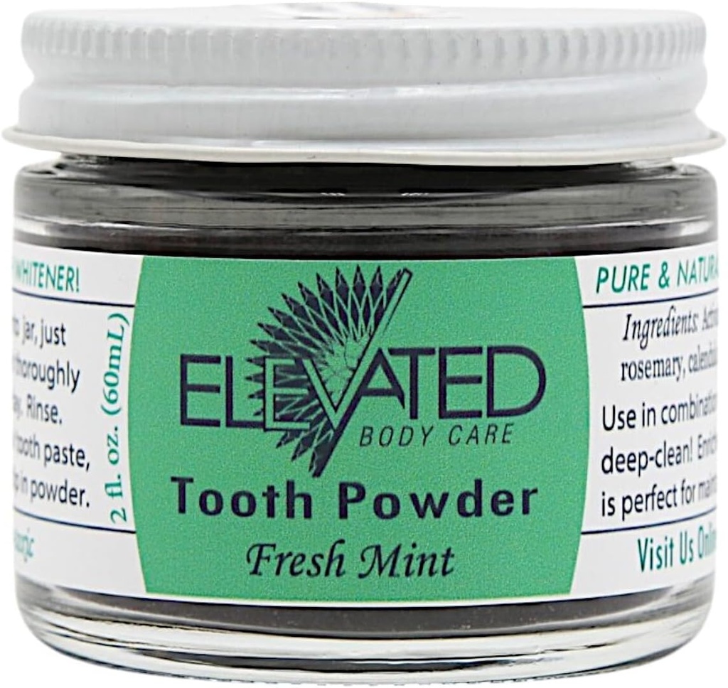 Erhöhtes Zahnpulver – All Natural Tooth Powder mit Xylitol und Aktivkohle - Kräuter - Vegan - 2 Unze Glas Jar - Mint oder Cinnamon, Geht groß mit erhöhtem Zahnpasta - Made in USA (Mint)