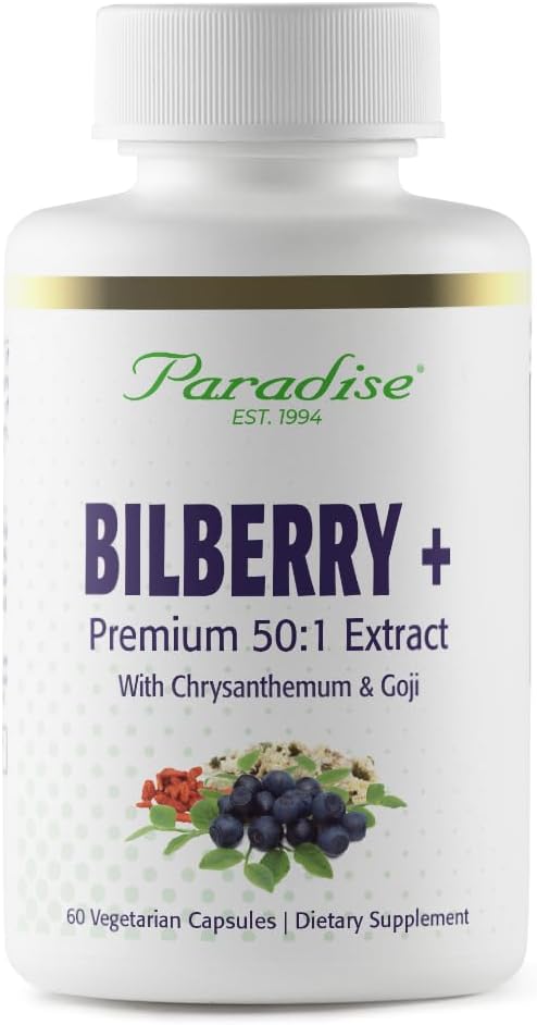 Paradise Herbs Bilberry mit Goji & Chrysanthemum Supplements, Super Potent, Ultra Pure, Non-GMO, Glutenfrei, Vegan, 60 vegetarische Kapseln