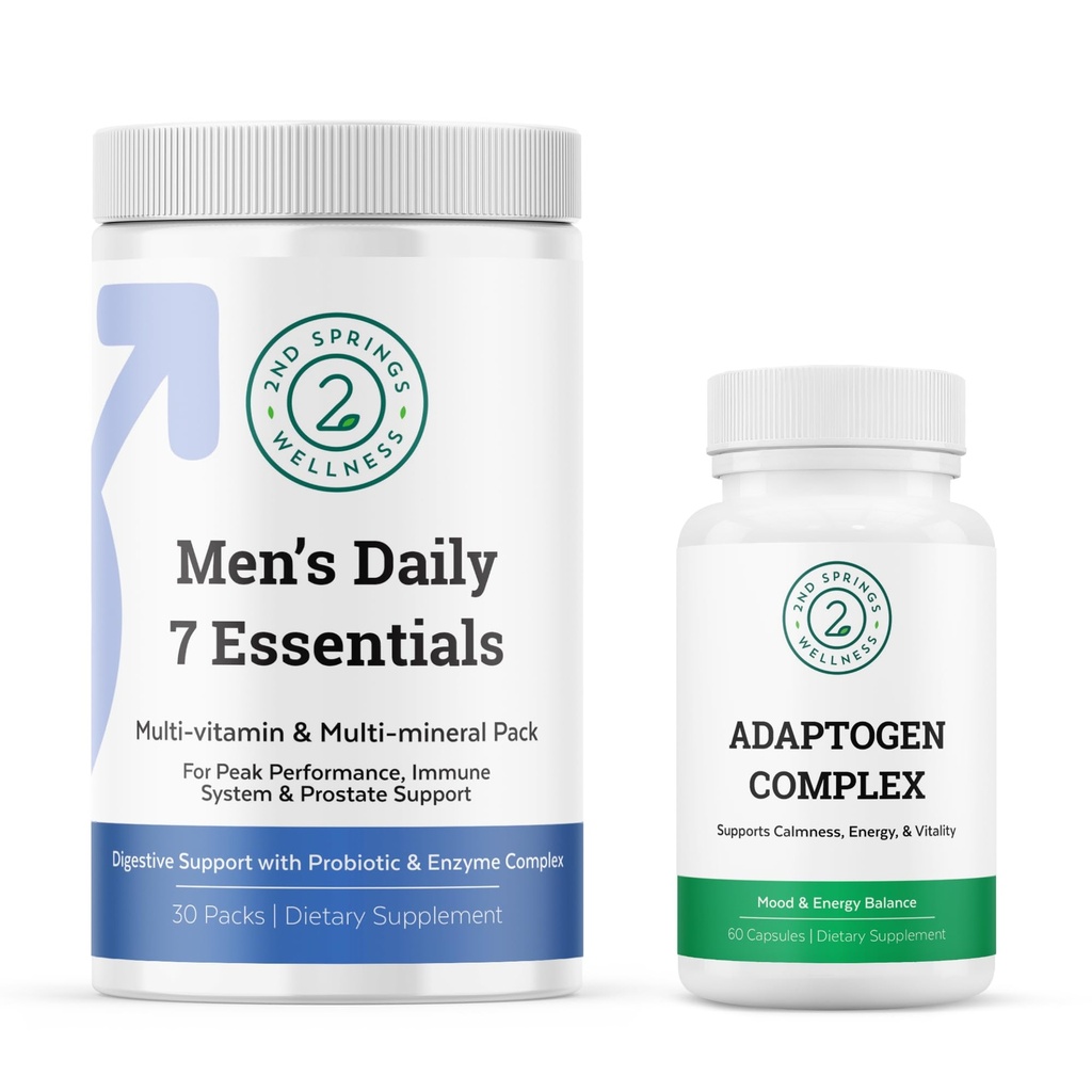 Ensemble d'essentiels et de complexes adaptogènes pour le quotidien 7 hommes - Complete Multivitamin Pack and Stress Adaptation Support for Men's Optimal Health