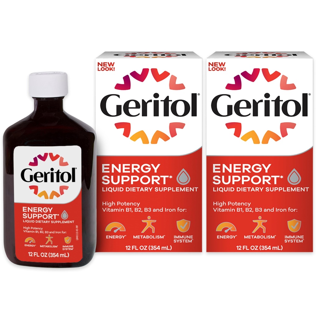 Geritol flüssige Vitamin- und Eisenergänzung, Energieunterstützung, Enthält hohe Potenz B-Vitamine und Eisen, angenehme Verkostung, leicht zu schlucken, keine künstlichen Süßungsmittel, Non-GMO, 12 Oz, 2 Pack