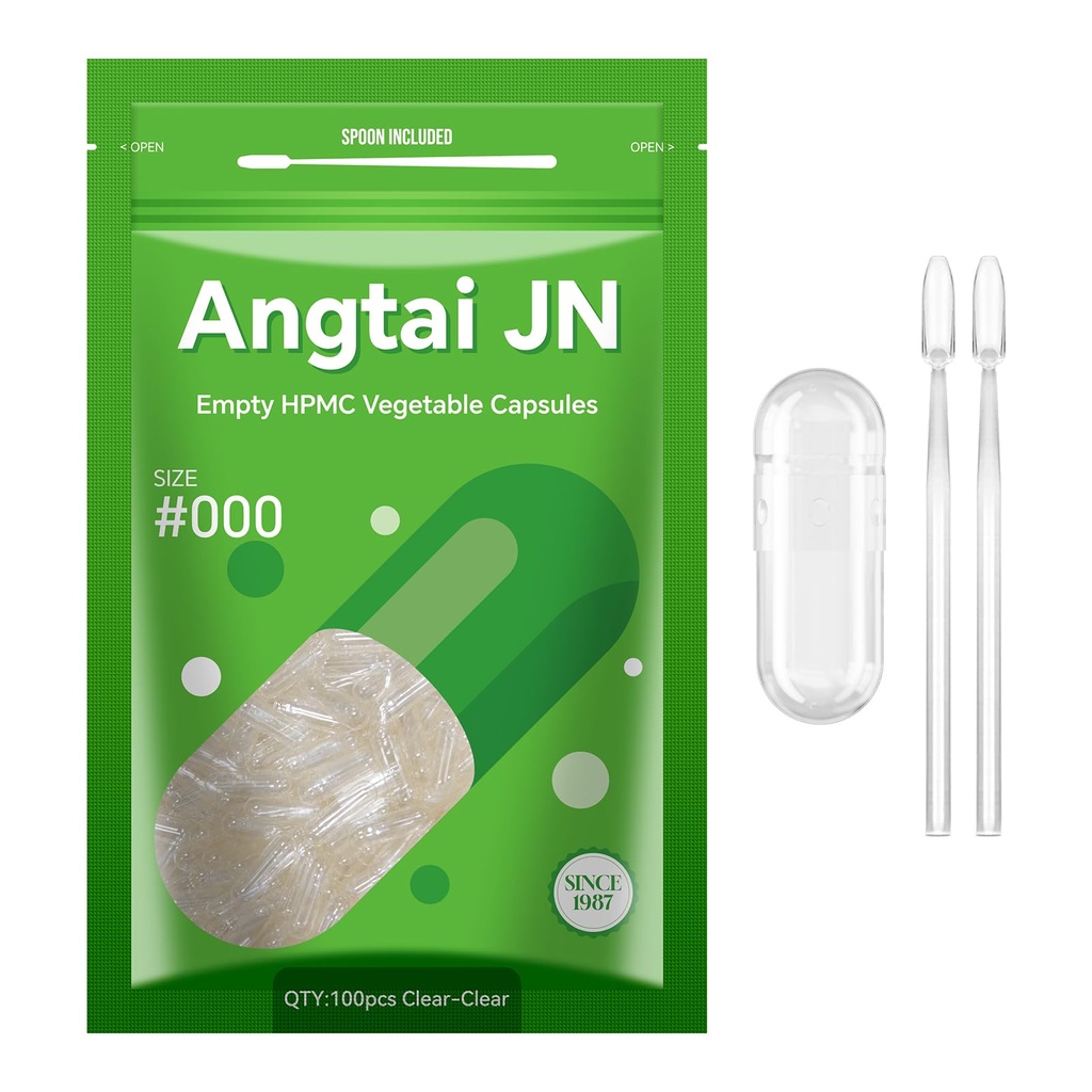 Capsules Size 000 Vegan Empty Plant Based Clear (100 Count) Gluten Free, Non-GMO, Halal Certified Pill Caps Filling Kit with 2 Spoons for Vegetarian DIY Your Own Supplements